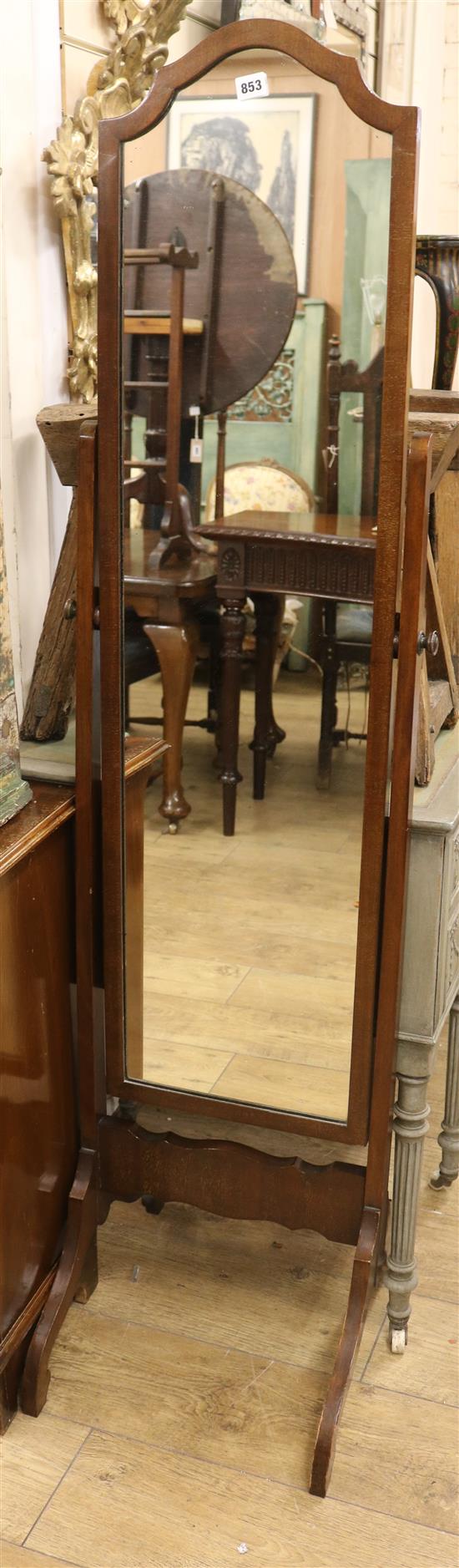 A small serpentine fronted chest of drawers and a cheval mirror (2) Mirror W.43cm, Chest Width 49cm